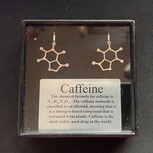 Caffeine Molecule Dangle 925 Lever Back Pierced Earrings